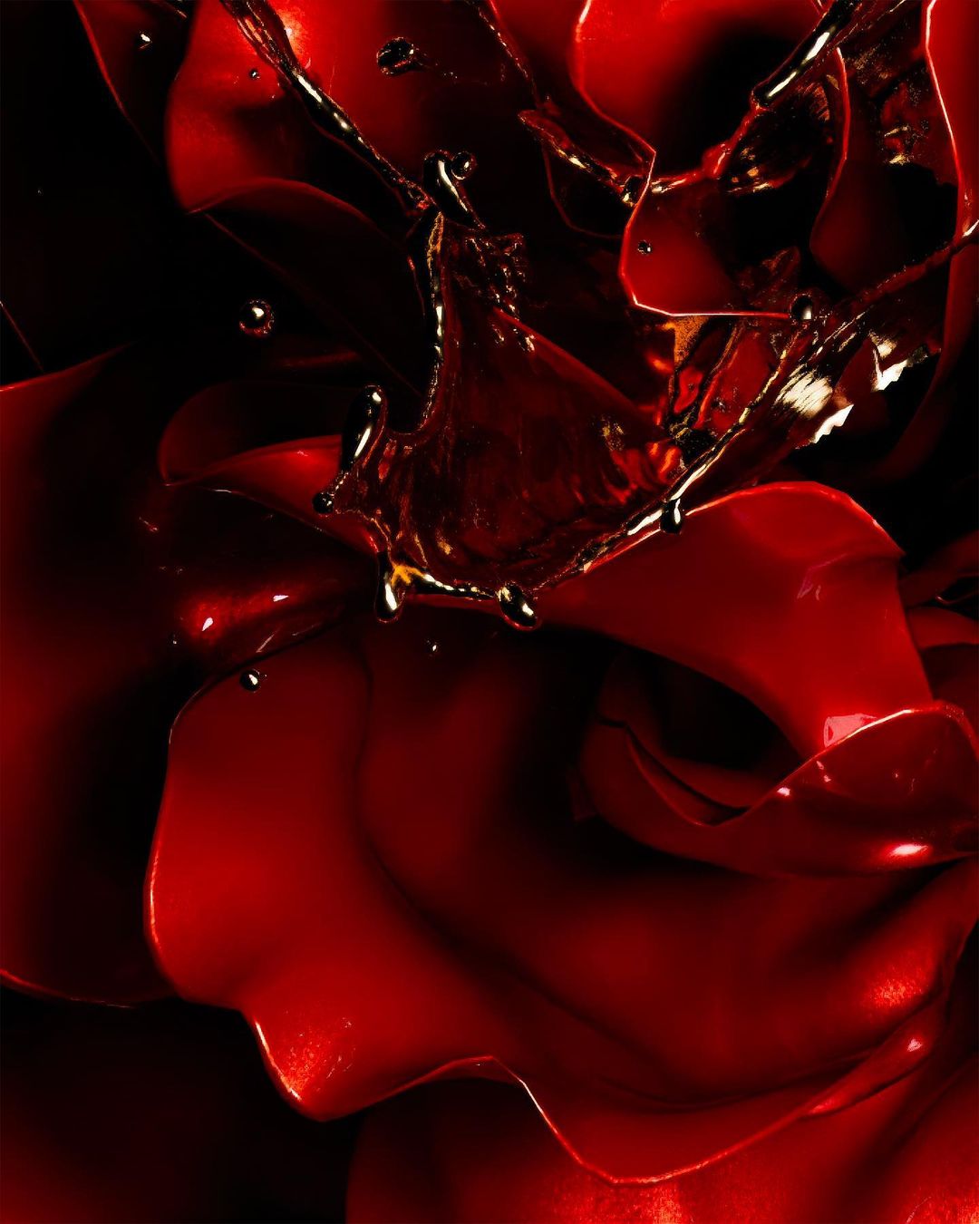 Dramatic close-up of vibrant red rose with water droplets, high contrast, dark background, creating a sensual, artistic floral image.