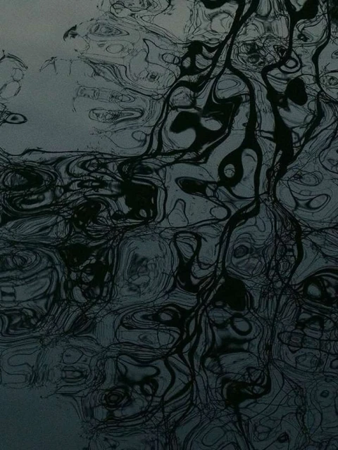 Abstract water reflection captures dynamic interplay of dark tree silhouettes and grey ripples, creating textured, patterned nature scene.