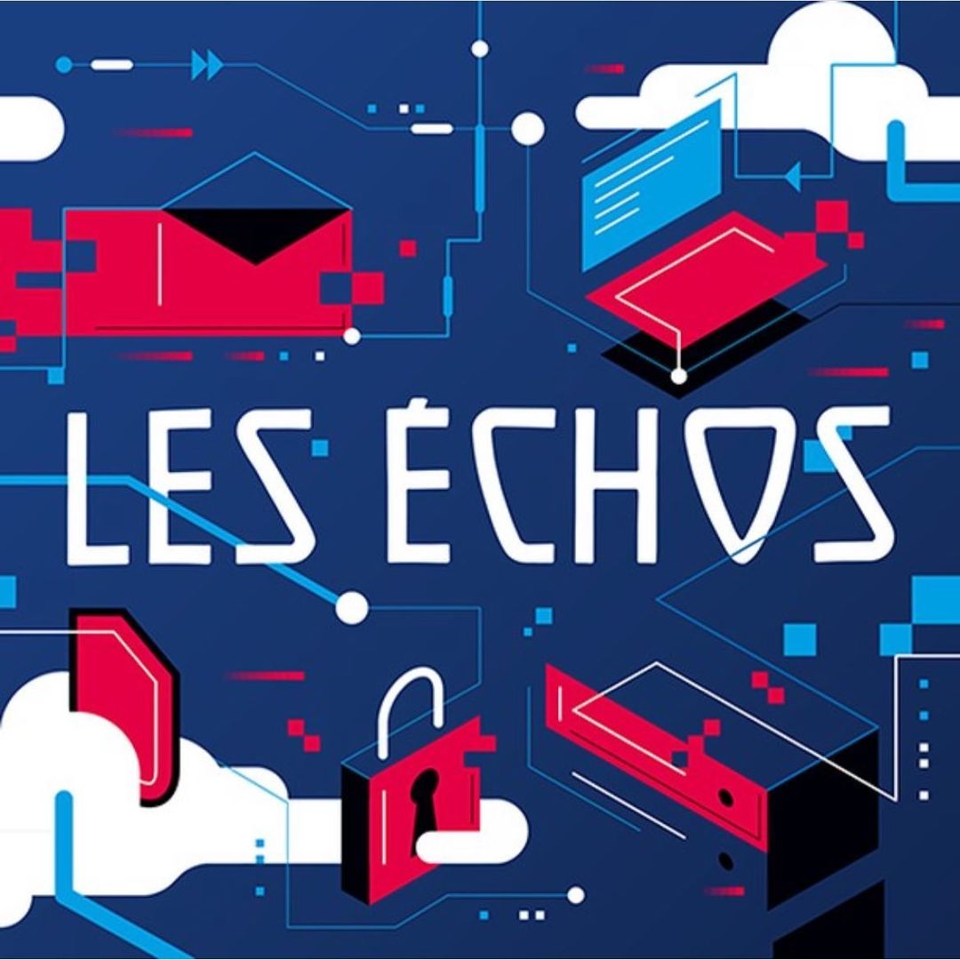 Illustration of a computer, email, and padlock over a blue geometric background, conveying concepts of technology, communication, and security.