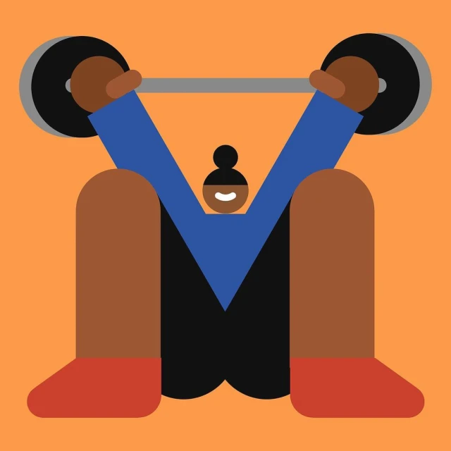 Illustration of person weightlifting barbell with geometric shapes in orange background; fitness concept with bold, minimalist design.