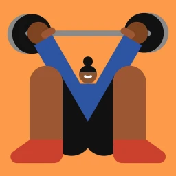 Digital illustration of a person lifting a barbell with weights against a solid orange background
