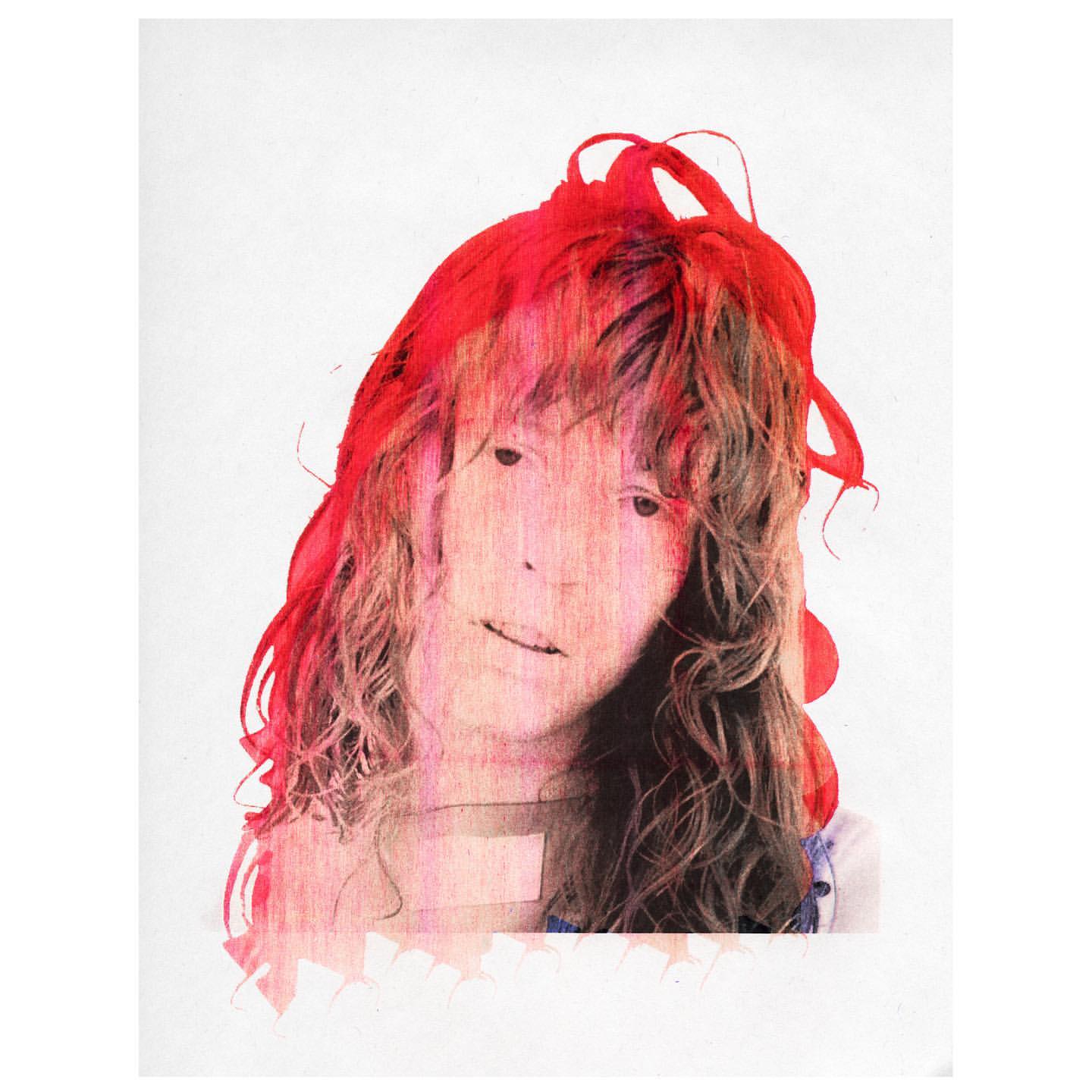 Illustration of a person with red hair and brown eyes against a white backdrop with visible brush strokes and an artistic style.