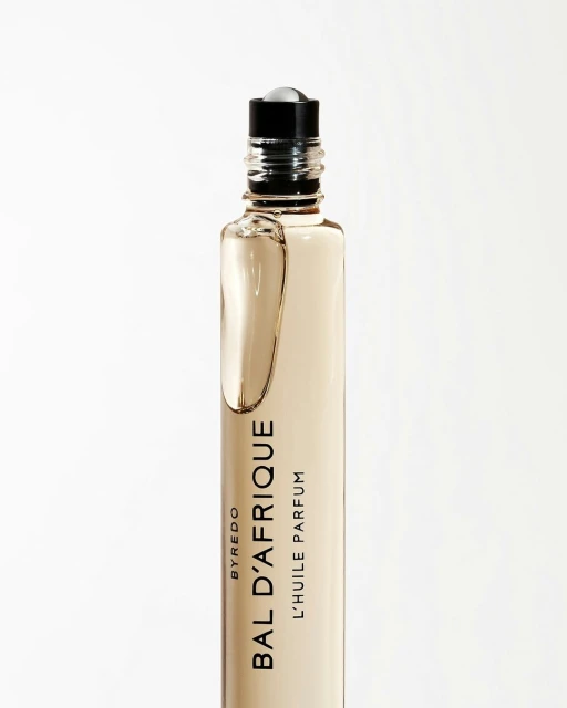 BYREDO Bal D'Afrique L'Huile Parfum bottle against a white background. Perfume oil inside is visible.