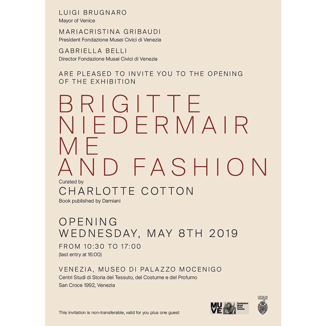 Promotional poster for a fashion exhibit titled Brigitte Niedermair: Me and Fashion. The poster contains text in varying fonts.