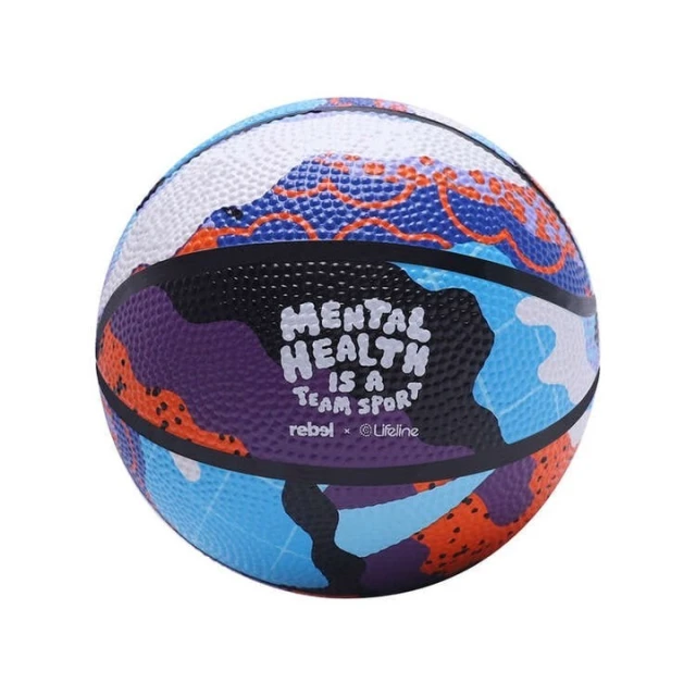 Camouflage basketball for mental health awareness on a white backdrop, ideal for sports, healthcare, and youth-focused campaigns.