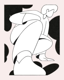 Minimalist black and white line art illustration of a crouching figure by illustrator Calvin Sprague.
