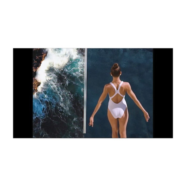 Woman in a white swimsuit standing against ocean and rock formations. A bright and sunny day with ocean and rock details.
