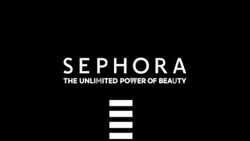 Sephora logo in a black and white image, showcasing the brand's minimalist design and emphasizing the text and symbol against a dark background.