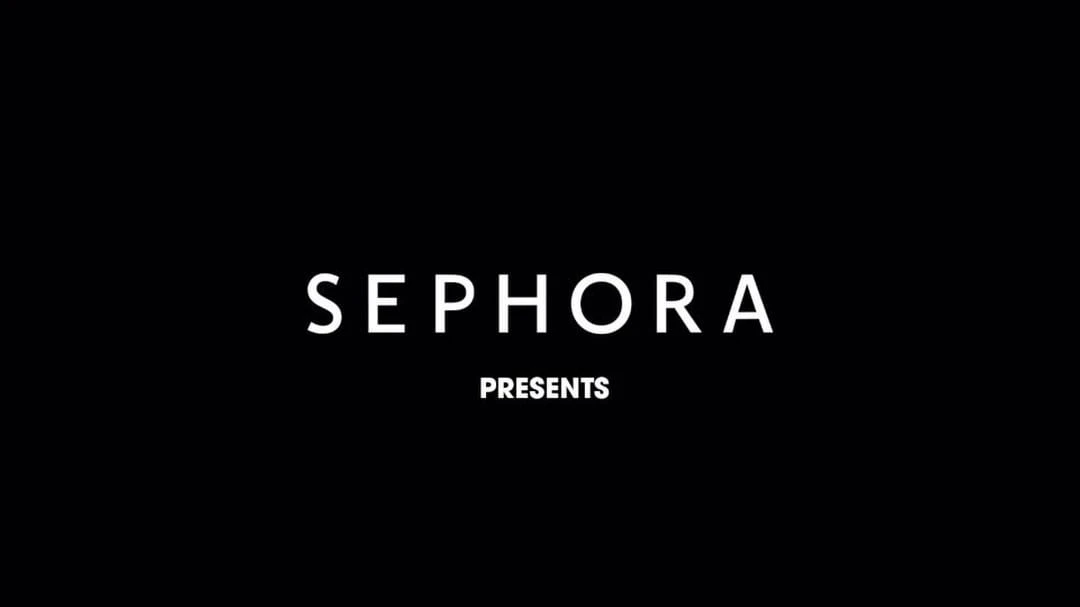 Sephora logo with "Presents" text underneath on a black background. Simple text on dark provides a clean, minimalist graphic.
