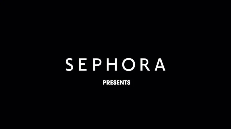 Sephora logo with "Presents" text underneath on a black background. Simple text on dark provides a clean, minimalist graphic.