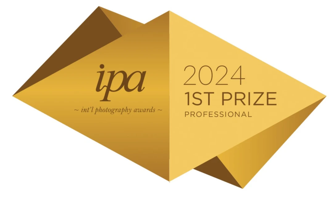 International Photography Awards 2024, 1st Prize Professional award badge in brown and gold on a white background.