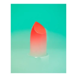 Close-up studio shot of a vibrant red and orange lipstick bullet against a glowing turquoise background.