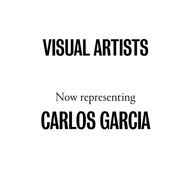 Text-based image promoting Carlos Garcia as a represented visual artist. Black text on a white background for promotional purposes.