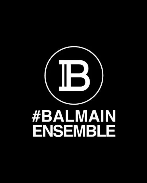 Balmain ensemble logo displayed in white on a black background with a circle containing the letter B above the text.