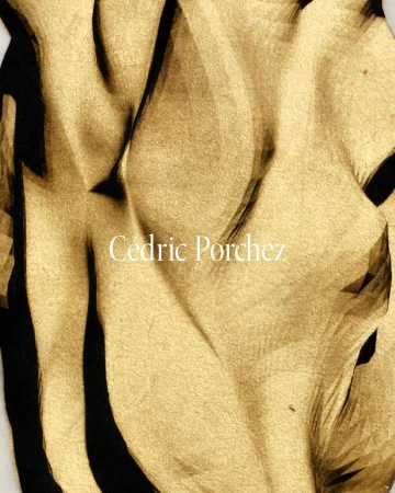 Abstract art in beige and black with textured patterns and a handwritten artist signature evokes a sense of organic movement.