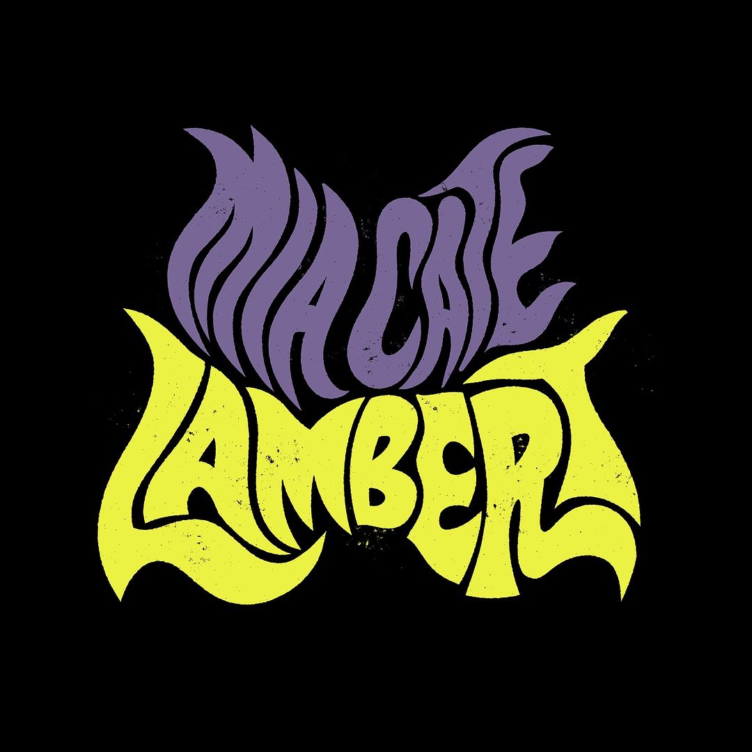 Colorful stylized typography art featuring 'Mia Carie' above 'Lambert' in a cartoonish, bubbly font against a solid black background.