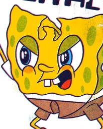 An angry yellow cartoon character with brown shorts and prominent teeth against a white background.