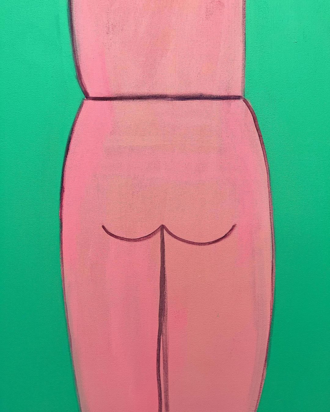 Pink human figure with minimalist black lines on a vibrant green backdrop. An illustration with a bold, contrasting aesthetic.