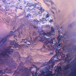 Abstract macro photograph of swirling water and trapped air bubbles reflecting pink and purple tones by Christophe Jager
