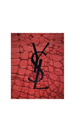 Graphic art featuring a YSL logo in black over a textured red background resembling reptile skin, design, fashion, and logo elements.