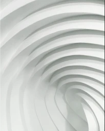 Abstract white architectural curves forming a swirling tunnel pattern with soft gradients and shadows