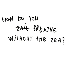 Handwritten black text on a plain white background reading how do you breathe without the sea