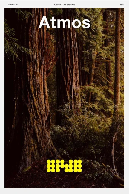 Magazine cover featuring an image of trees in a forest with the title "Atmos" and the brand "HIIVE" at the bottom.