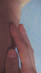 Close-up illustration by Danae Gosset featuring a hand touching skin against a textured blue background.