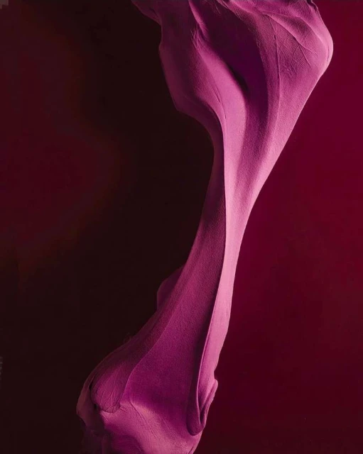 Abstract macro studio shot of flowing fuchsia fabric against dark red background, creating dynamic, elegant curves and folds.