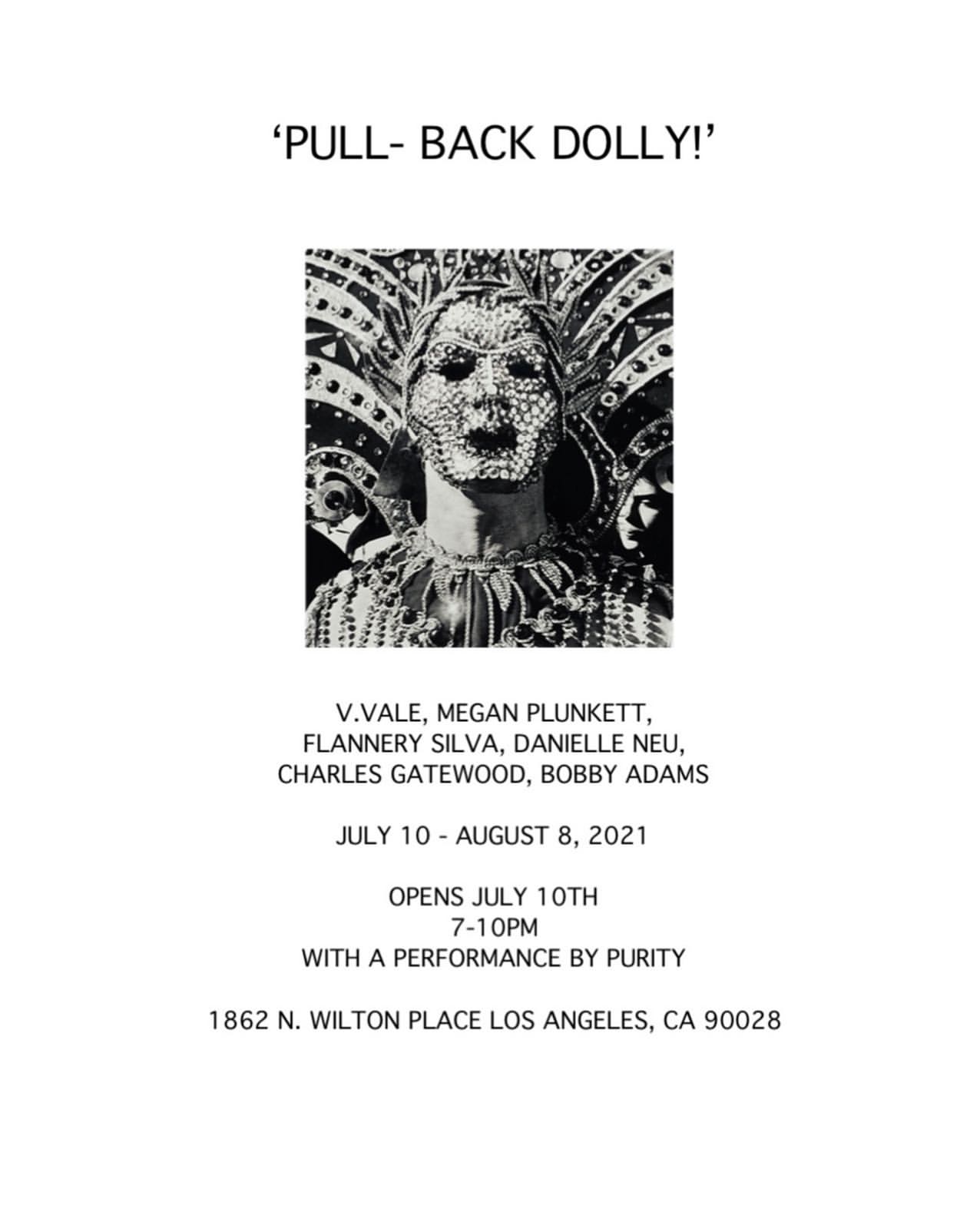 Flyer for art exhibition featuring a black and white photo of a person in an ornate costume and mask, along with event details.