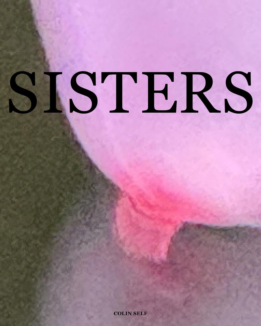 Abstract image featuring the text 'SISTERS' in black against a blended background of pink, red, and olive green hues.