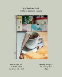 Exhibition poster featuring a cup of coffee, sandwiches, and tea boxes photographed by David Brandon Geeting