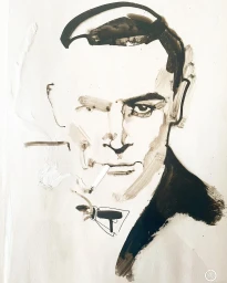 Expressive ink illustration of a man smoking a cigarette by David Downton