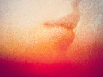 Abstract textured image with a gradient transition from pale cream to deep crimson red with grainy paper texture.