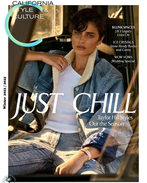Magazine cover featuring a woman in a denim jacket, promoting fashion and style for the winter season with articles on lifestyle topics.