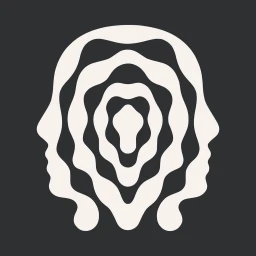 Minimalist graphic illustration of two facing profile silhouettes framing concentric wavy abstract shapes by David Vanadia