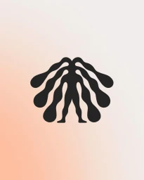 Minimalist black abstract illustration centered on a warm gradient background by David Vanadia.