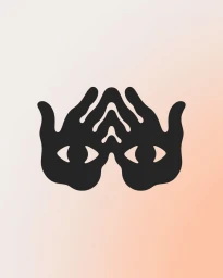 Surreal digital illustration by David Vanadia featuring two mirrored hands forming a face with eyes in the palms.