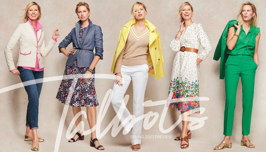 Fashion layout showcasing five blonde adult females in various outfits, including blazers, dresses, pantsuits, jeans, and heels, on a neutral backdrop.