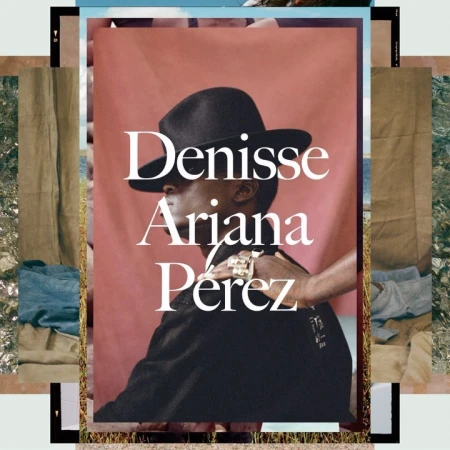 Denisse Ariana Perez portrait against pink background with overlaid film strips and outdoor scenery, fashion forward and artistic.