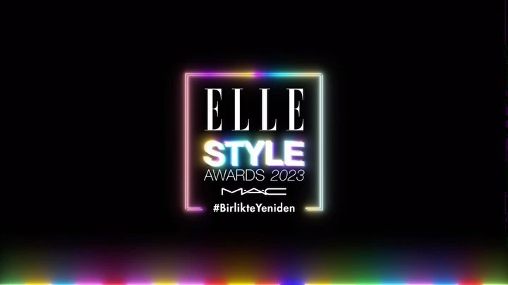 Elle Style Awards 2023 logo featuring neon-style lettering and colorful neon lights on a black background, promoting a fashion event.