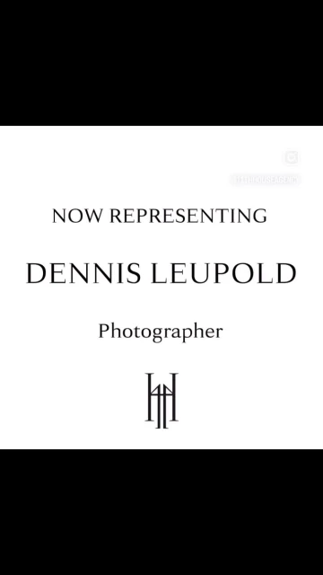 Text-based graphic with the words "NOW REPRESENTING DENNIS LEUPOLD Photographer" centered on a white background, framed by black.