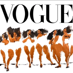 Vogue magazine cover illustration featuring painted figures by Donald Robertson against a white background