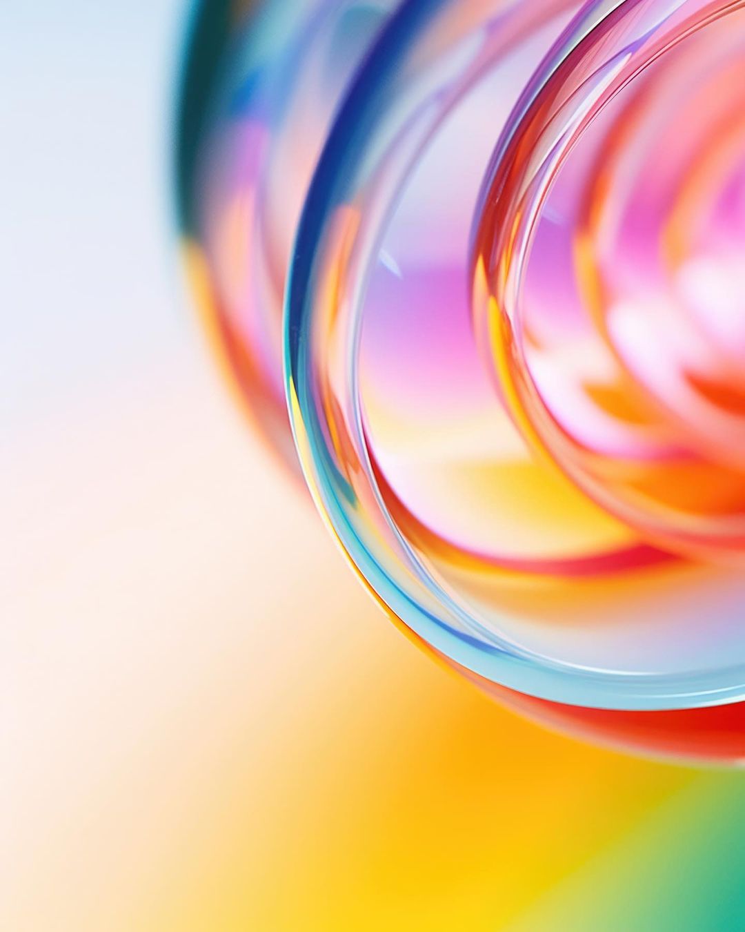 Abstract macro photography of colorful curved glass with blue, orange, and yellow hues, creating a vibrant and eye-catching visual effect.
