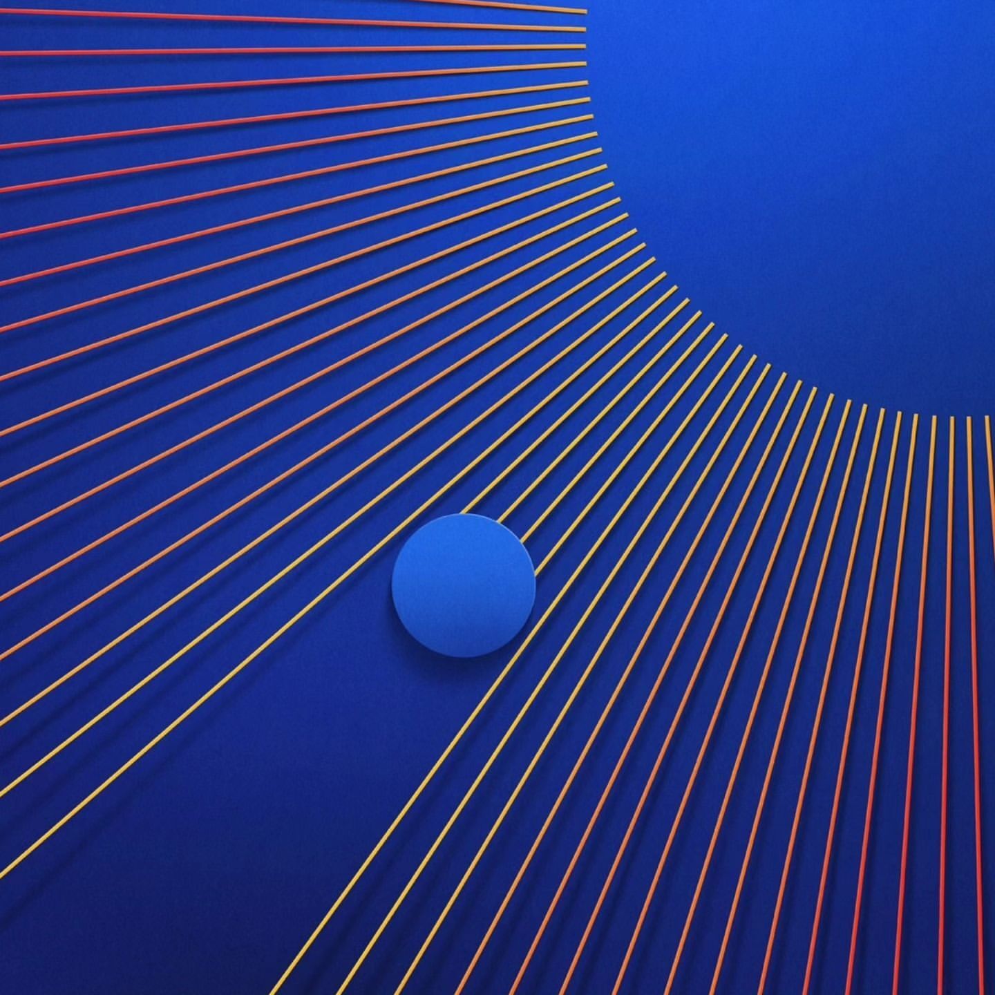 Abstract blue background with radiating orange lines converging on a central blue circle, creating a modern, geometric design.