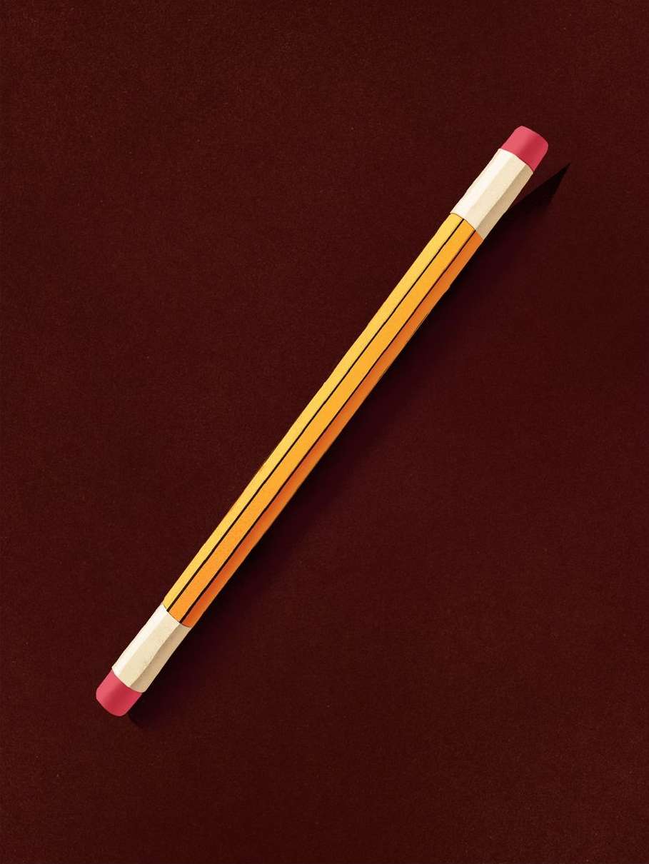 Illustration of a pencil with a pink eraser on a brown background, art, drawing, illustration, pencil.
