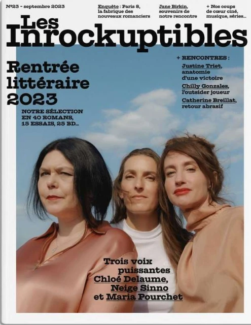 Magazine cover featuring three adult women in a medium shot against a blue sky. The magazine is named Les Inrockuptibles.