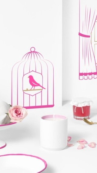 A bright, stylized image with a candle, flower, and drawing of a bird in a cage on a white surface, pink accents. Clean, inviting.