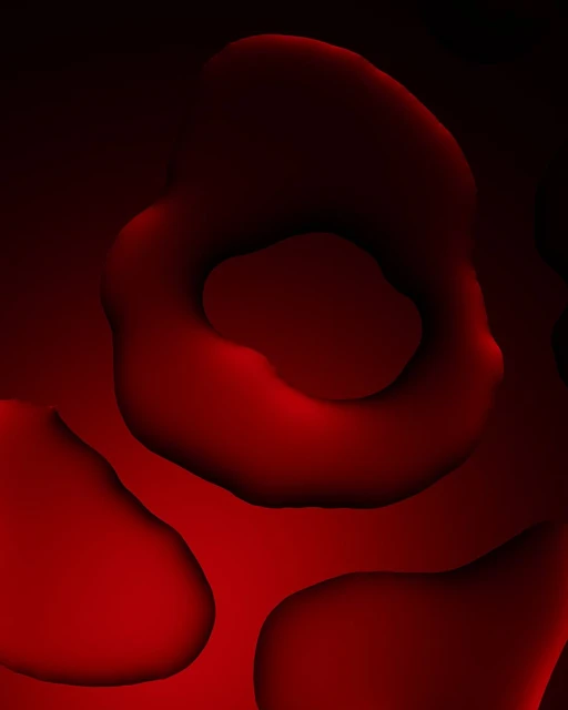 Abstract still life in shades of red and black, featuring organic shapes with soft shadows and gradations, creating a dreamy aesthetic.