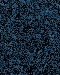 Dense monochromatic illustration of numerous rats packed together in intricate blue outlines on a dark background